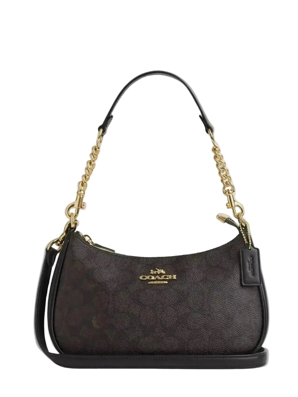 Coach Dark Brown Signature Leather Shoulder Bag with Gold Hardware